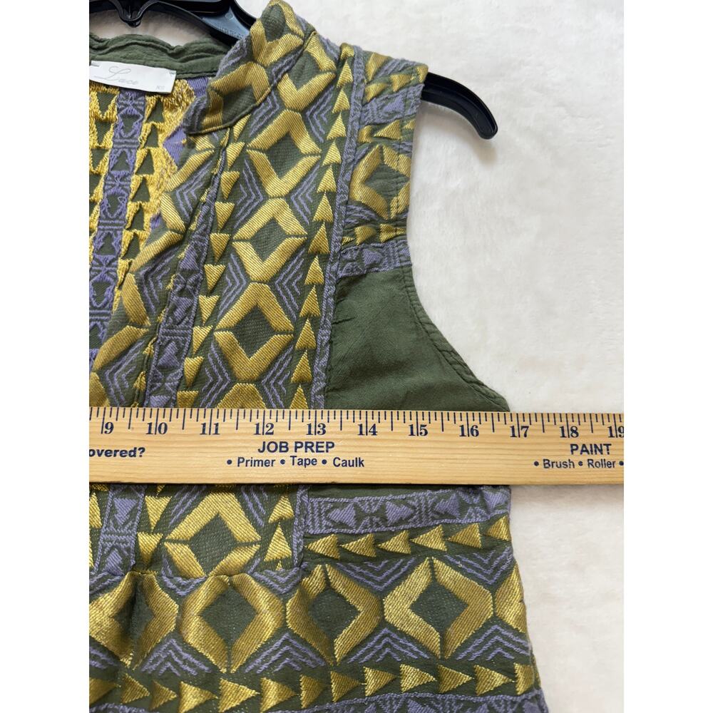 Lace The Label Embroidered Tiered Mini Dress Womens XS Green Gold Cotton Greece - Picture 7 of 13
